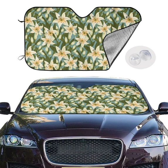 Picia Lilies Flowers Curved Windshield Sunshade Accordion Folding Style Auto Shade for Car Truck SUV Van Blocks UV Ray Sun Visor Protector -Medium