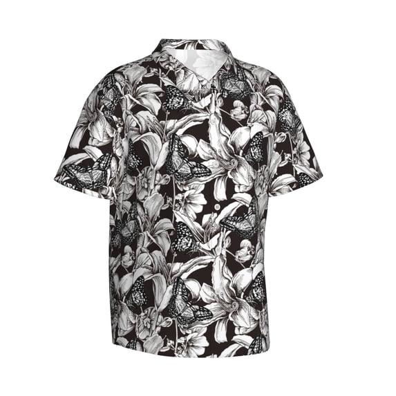 Picia Lilies Flowers Gentle Cotton Regular Fit Short Sleeve Casual Hawaiian Shirt for Men-3X-Large