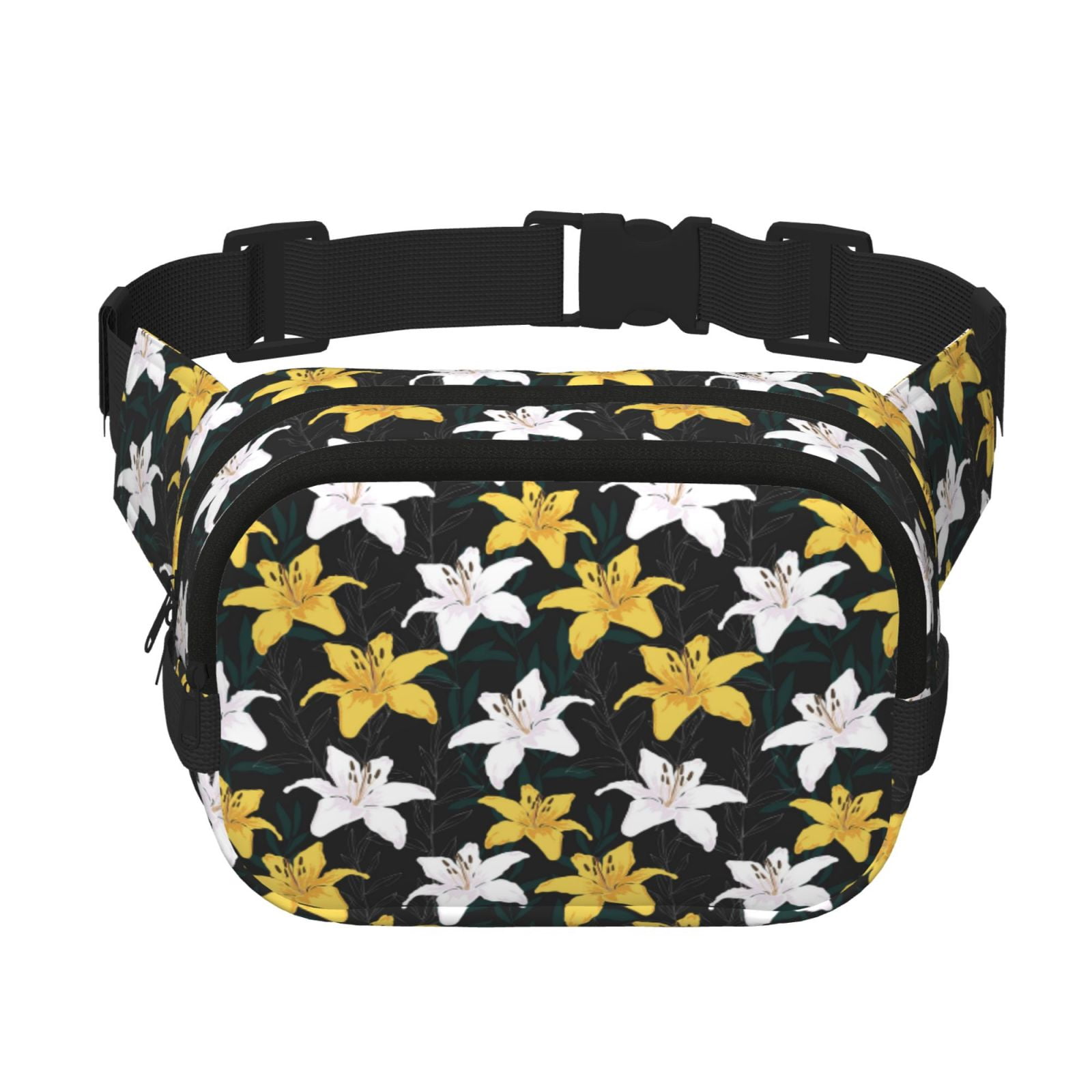 Picia Lilies Flowers Print Square Double-Layer Waist Bag Mini Adjustable Waist Belt Bag Exercise Running Travel Hiking