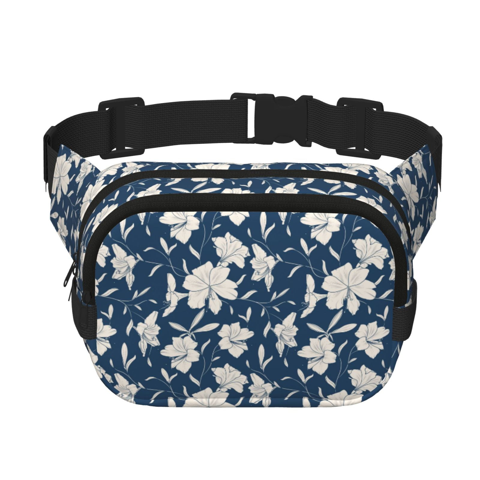 Picia Lilies Flowers Print Square Double-Layer Waist Bag Mini Adjustable Waist Belt Bag Exercise Running Travel Hiking