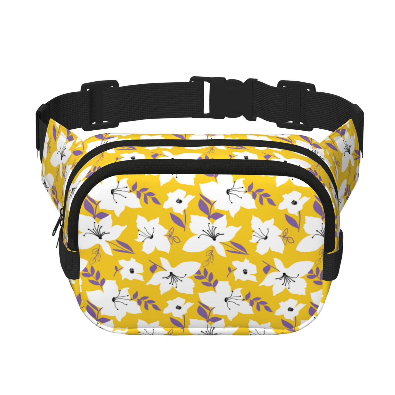 Picia Lilies Flowers Print Square Double-Layer Waist Bag Mini Adjustable Waist Belt Bag Exercise Running Travel Hiking
