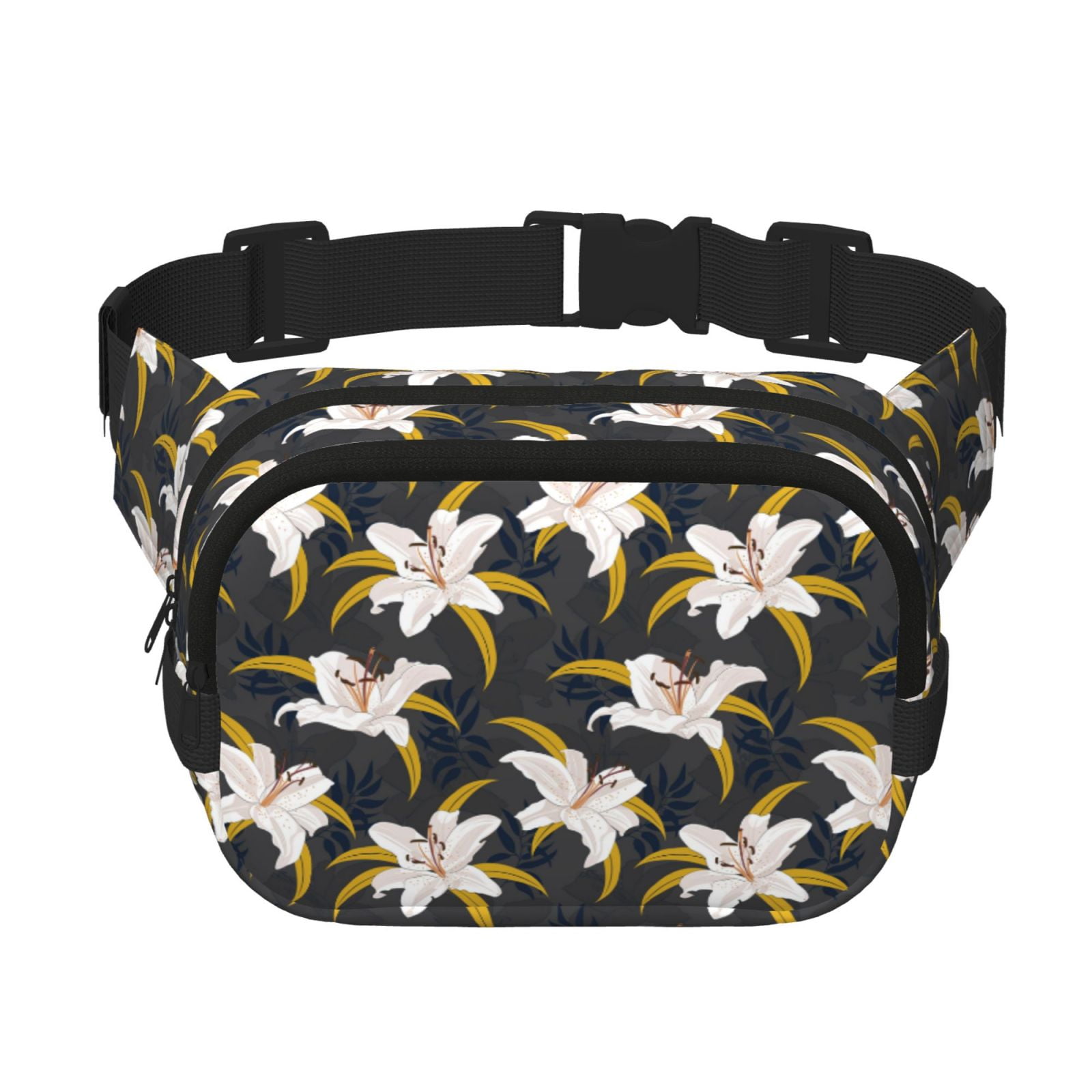 Picia Lilies Flowers Print Square Double-Layer Waist Bag Mini Adjustable Waist Belt Bag Exercise Running Travel Hiking