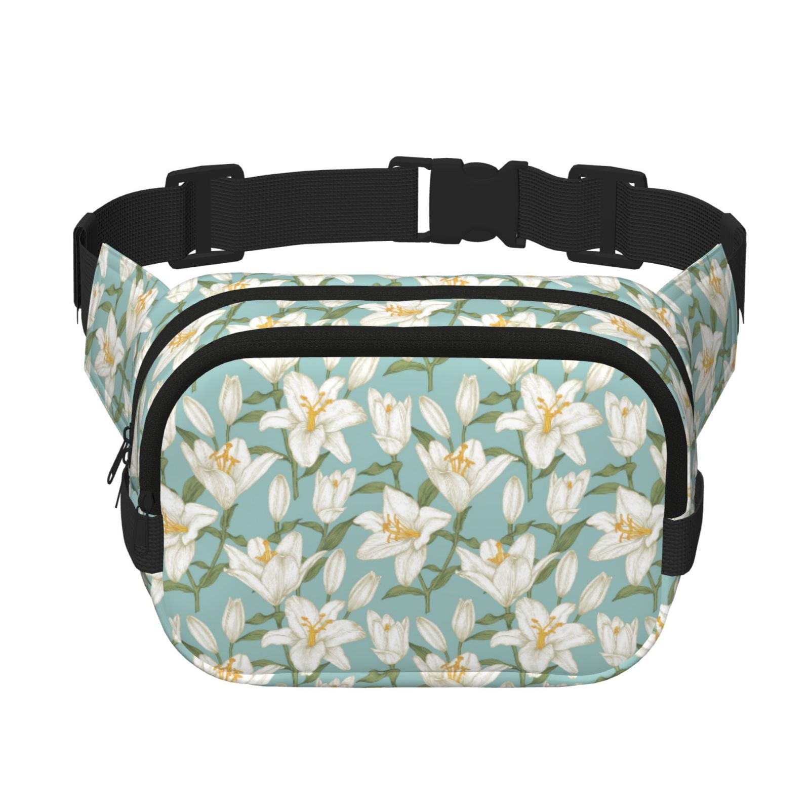 Picia Lilies Flowers Print Square Double-Layer Waist Bag Mini Adjustable Waist Belt Bag Exercise Running Travel Hiking