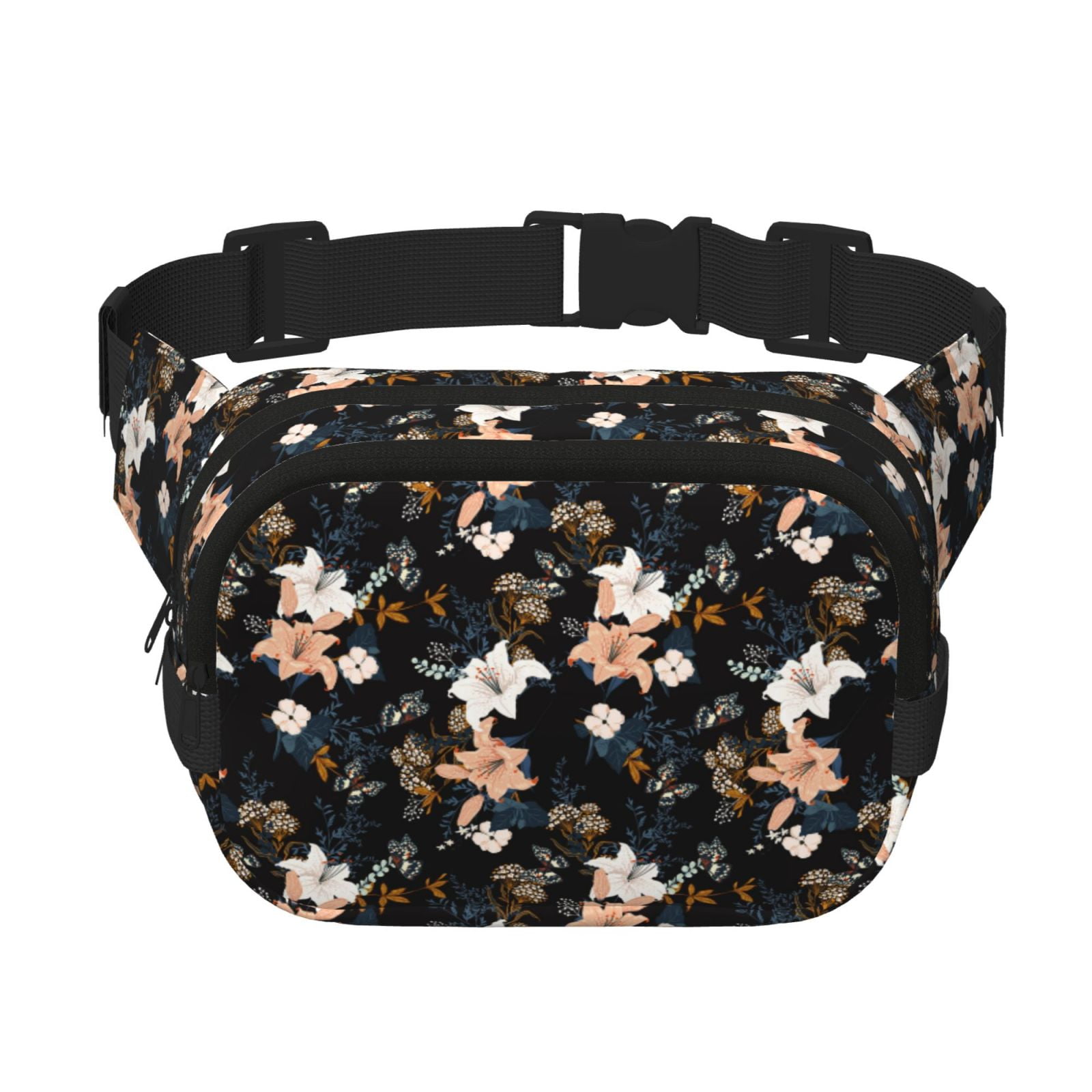 Picia Lilies Flowers Print Square Double-Layer Waist Bag Mini Adjustable Waist Belt Bag Exercise Running Travel Hiking