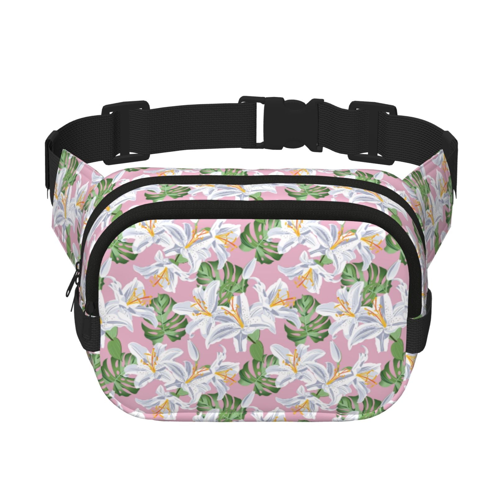 Picia Lilies Flowers Print Square Double-Layer Waist Bag Mini Adjustable Waist Belt Bag Exercise Running Travel Hiking