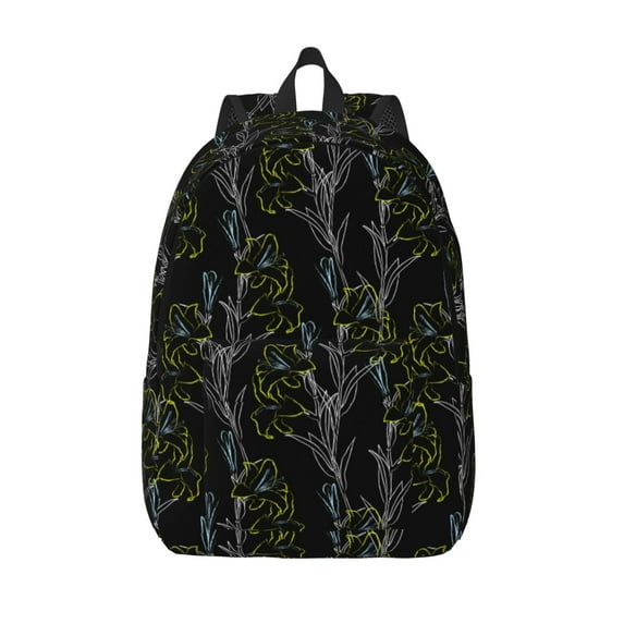 Picia Lilies Flowers Printed Canvas Daypack - Stylish and Durable Vintage Compact Backpack - Class, Work, Travel, or Laptop Bookbag,Organized Compartments-Small