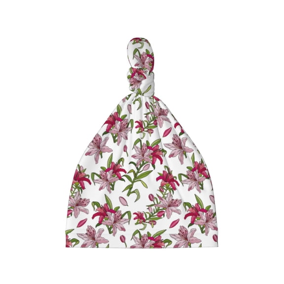 Picia Lilies Flowers Printed Preemie Hats for Baby Girls Cotton Premature Knot Hats Newborn Hospital Cap Warm Knot Beanie Nicu for Preemie Girls and Boys