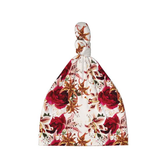 Picia Lilies Flowers Printed Preemie Hats for Baby Girls Cotton Premature Knot Hats Newborn Hospital Cap Warm Knot Beanie Nicu for Preemie Girls and Boys