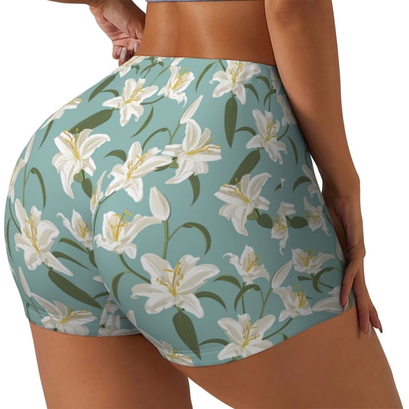 Picia Lilies Flowers Printed Workout Shorts for Women Seamless Scrunch Butt Lifting High Waisted Yoga Gym Booty Running Moisture-wicking Short Pants-X-Large