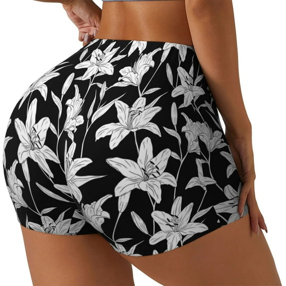 Picia Lilies Flowers Printed Workout Shorts for Women Seamless Scrunch Butt Lifting High Waisted Yoga Gym Booty Running Moisture-wicking Short Pants-XX-Large