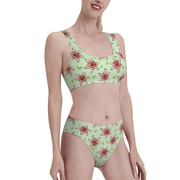 Picia Lilies Flowers Women's High Waisted Bikini Scoop Neck Swimsuit Two Pieces Bathing Suit-XX-Large