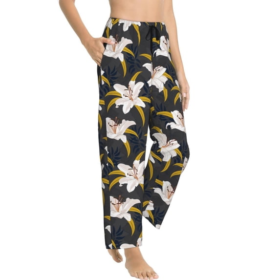 Picia Lilies Flowers Womens Soft Woven Cotton Elastic Waistband Sleep Pajama Pant Lounge Sleep Pant With Pockets And Drawstring-X-Large