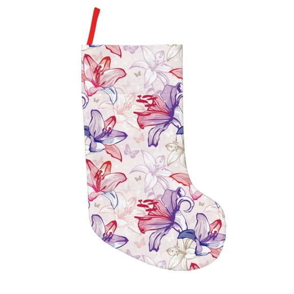 Picia Lilies Flowers for 18in Christmas Stockings, Xmas Stocking for Kids, Holiday and Family Stocking for Fireplace or Party Decoration