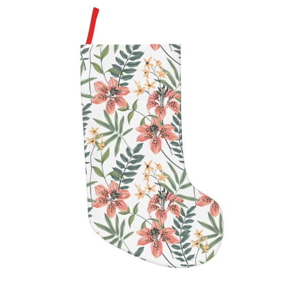 Picia Lilies Flowers for 18in Christmas Stockings, Xmas Stocking for Kids, Holiday and Family Stocking for Fireplace or Party Decoration