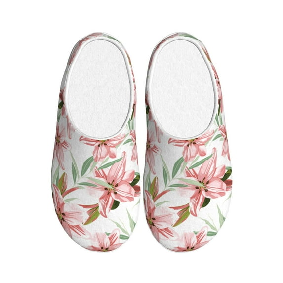 Picia Lilies Flowers for Women's Lamb-hug Comfy Fleece House Slippers Memory Foam, Slip-on House Shoes Indoor Outdoor-37/38