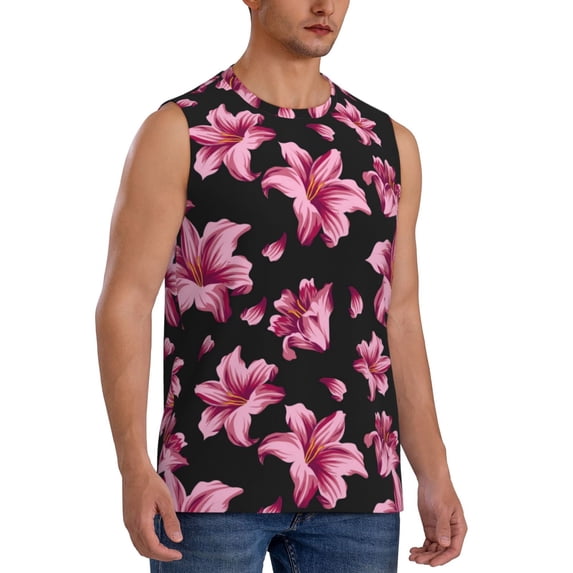 Picia Lilies Flowers mens Cotton Tank Undershirts , Moisture-wicking Ribbed Tanks, Lightweight Cotton Tank Undershirts-Small