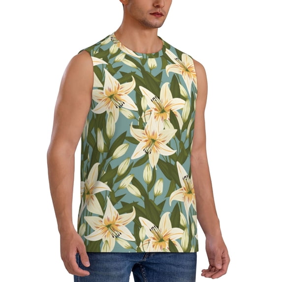 Picia Lilies Flowers mens Cotton Tank Undershirts , Moisture-wicking Ribbed Tanks, Lightweight Cotton Tank Undershirts-X-Large