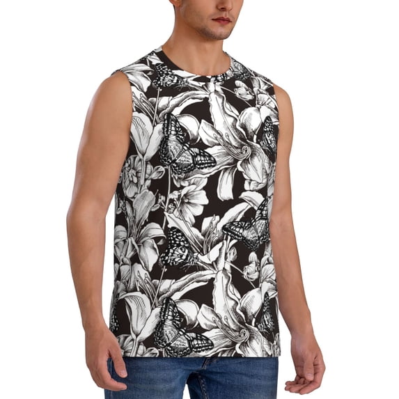 Picia Lilies Flowers mens Cotton Tank Undershirts , Moisture-wicking Ribbed Tanks, Lightweight Cotton Tank Undershirts-X-Large