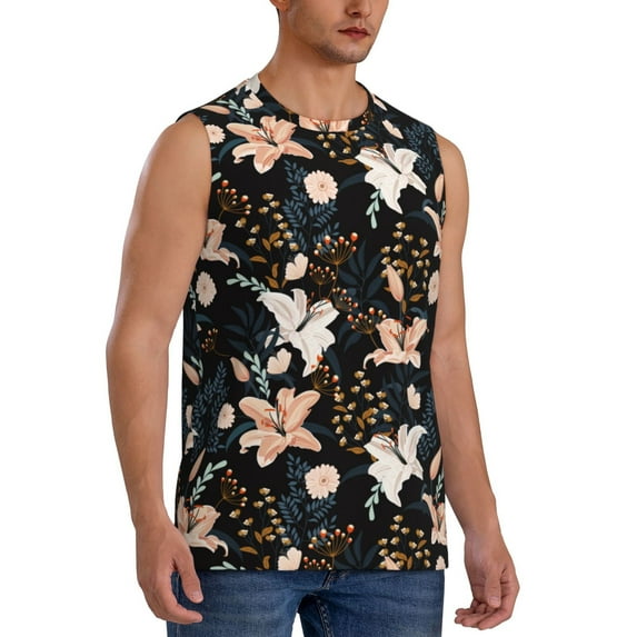 Picia Lilies Flowers mens Cotton Tank Undershirts , Moisture-wicking Ribbed Tanks, Lightweight Cotton Tank Undershirts-