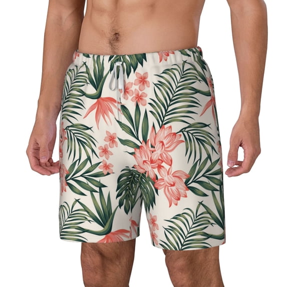 Picia Lilies Flowers pattern Mens Swim Trunks with Compression Liner Stretch Beach Shorts Quick Dry with Zipper Pockets No-Chafing Board Shorts-XX-Large