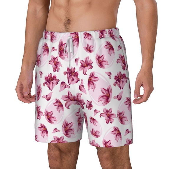 Picia Lilies Flowers pattern Mens Swim Trunks with Compression Liner Stretch Beach Shorts Quick Dry with Zipper Pockets No-Chafing Board Shorts-Small