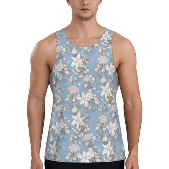 Picia Lily Flower Printed Men’s Performance Tank, Men's Workout Tank Top Moisture-Wicking Tank Top Muscle tee, Breathable Workout Shirt-X-Large