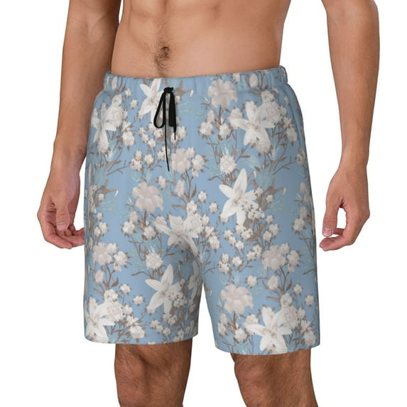 Picia Lily Flower pattern Mens Swim Trunks with Compression Liner Stretch Beach Shorts Quick Dry with Zipper Pockets No-Chafing Board Shorts-XX-Large