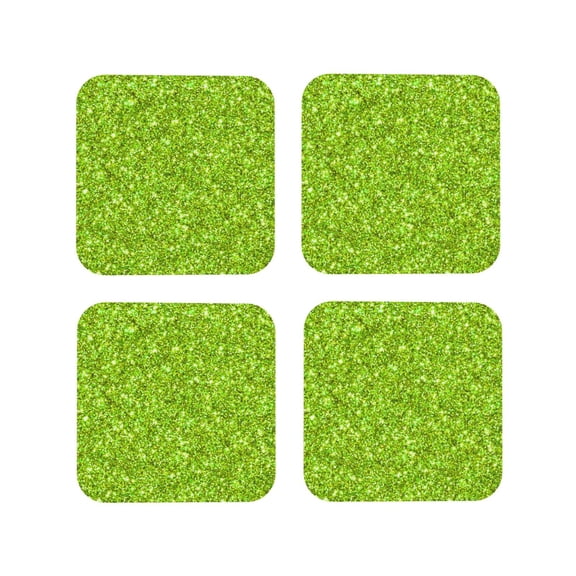 Picia Lime green glitter Printed Leather Coasters for Drinks, 4" Drink Coasters Set of 4 for Tabletop Protection, Handmade Luxurious Home Décor and Housewarming Gift -Square