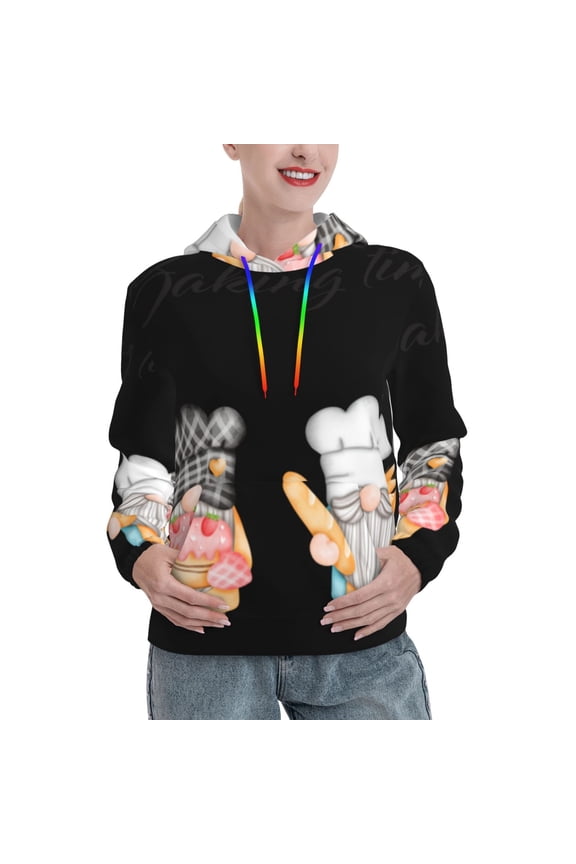 Little Chef Gnome Pattern Casual Women's Hoodie, Hooded Sweatshirt with Kangaroo Pocket, Comfortable Pullover with Eye-catching Drawstrings-X-Large