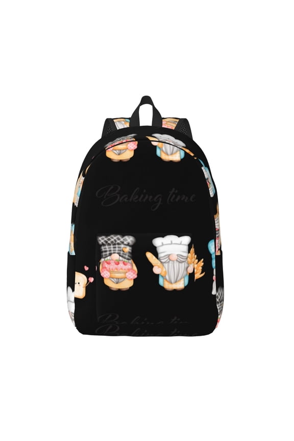 Little Chef Gnome Printed Canvas Daypack - Stylish and Durable Vintage Compact Backpack - Class, Work, Travel, or Laptop Bookbag,Organized Compartments-Medium