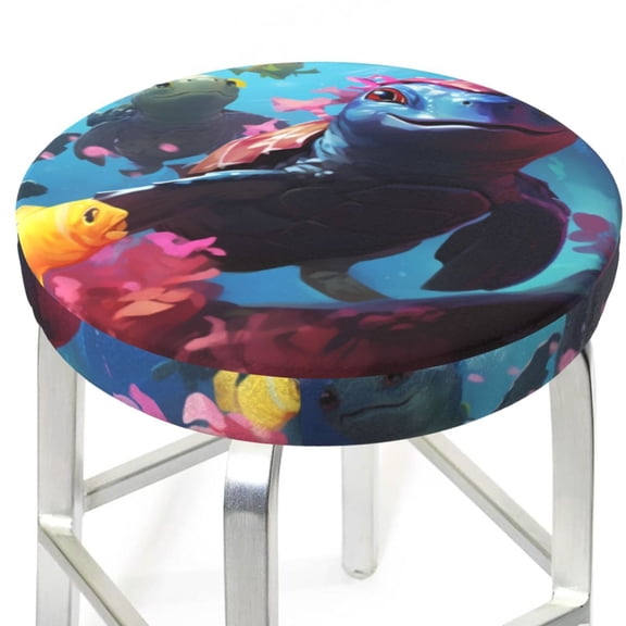 Picia Lively Cute Turtle pattern Round Stool Covers Comfy Seat Covers Stretch Removable WashableChair Slipcover Round Bar Chair Cushion Cover-12 inch