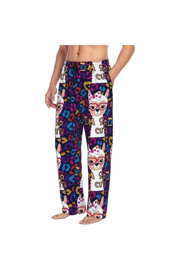 Llama Alpaca Mens Soft Woven Cotton Elastic Waistband Sleep Pajama Pant Lounge Sleep Pant With Pockets And Drawstring-Large