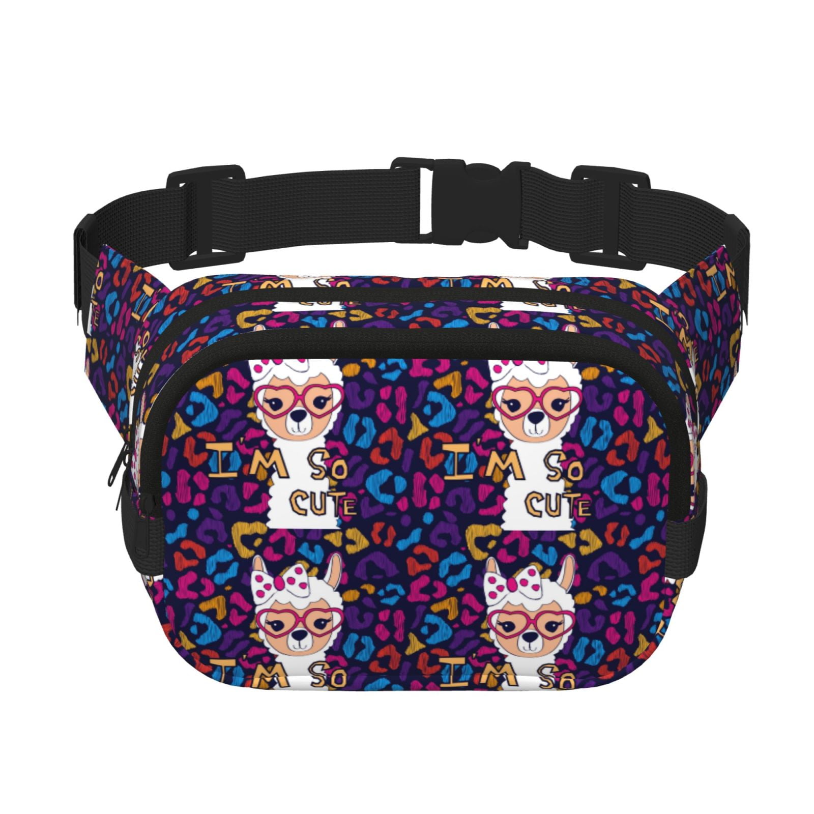 Picia Llama Alpaca Print Square Double-Layer Waist Bag Mini Adjustable Waist Belt Bag Exercise Running Travel Hiking