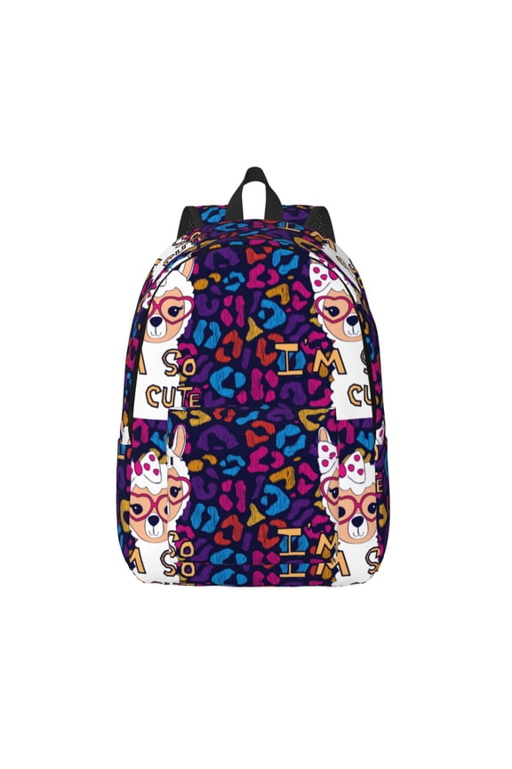 Llama Alpaca Printed Canvas Daypack - Stylish and Durable Vintage Compact Backpack - Class, Work, Travel, or Laptop Bookbag,Organized Compartments-Medium