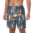 thumbnail image 1 of Picia Llama and Cactus pattern Mens Swim Trunks with Compression Liner Stretch Beach Shorts Quick Dry with Zipper Pockets No-Chafing Board Shorts-Small, 1 of 9