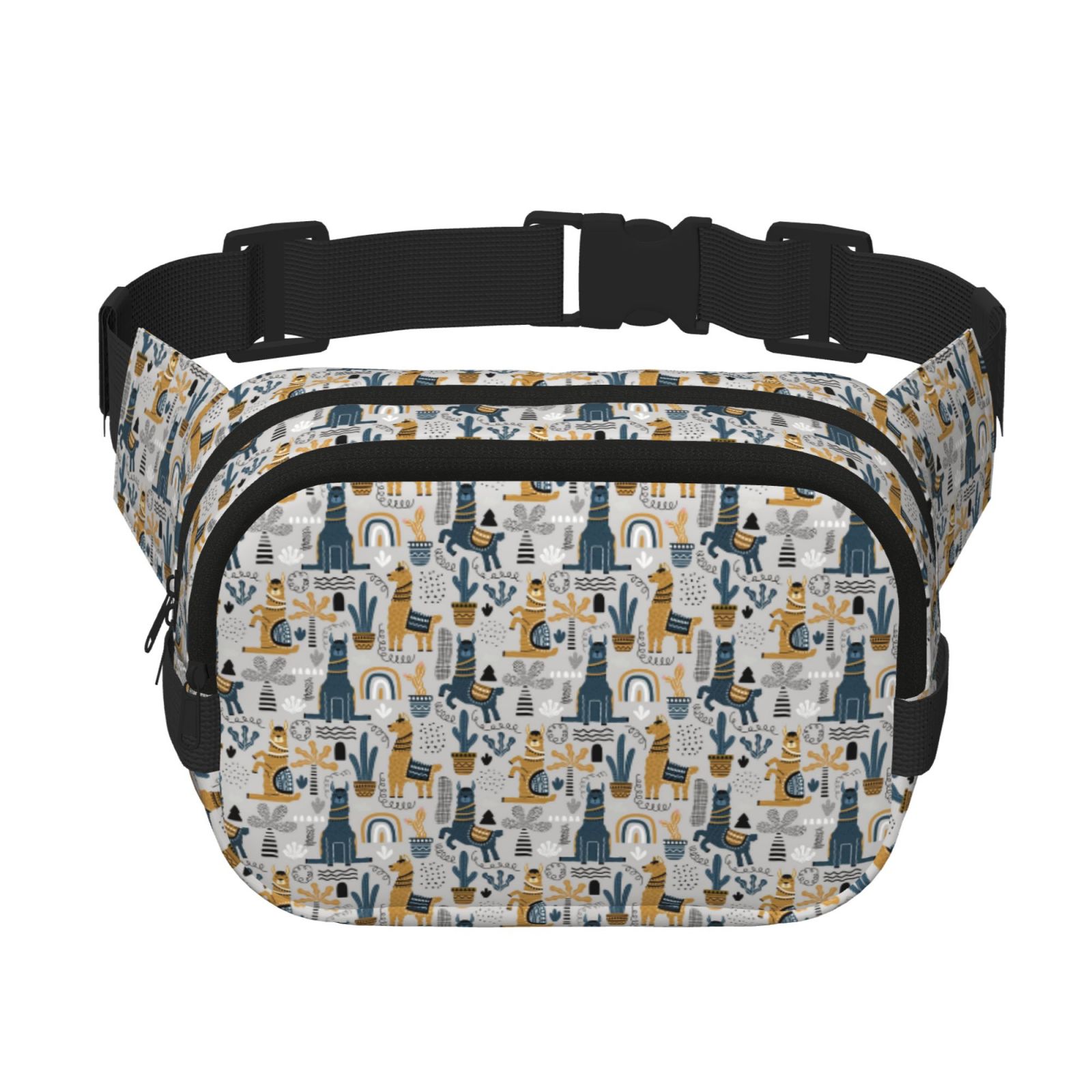 Picia Llama and Cactus1 Print Square Double-Layer Waist Bag Mini Adjustable Waist Belt Bag Exercise Running Travel Hiking