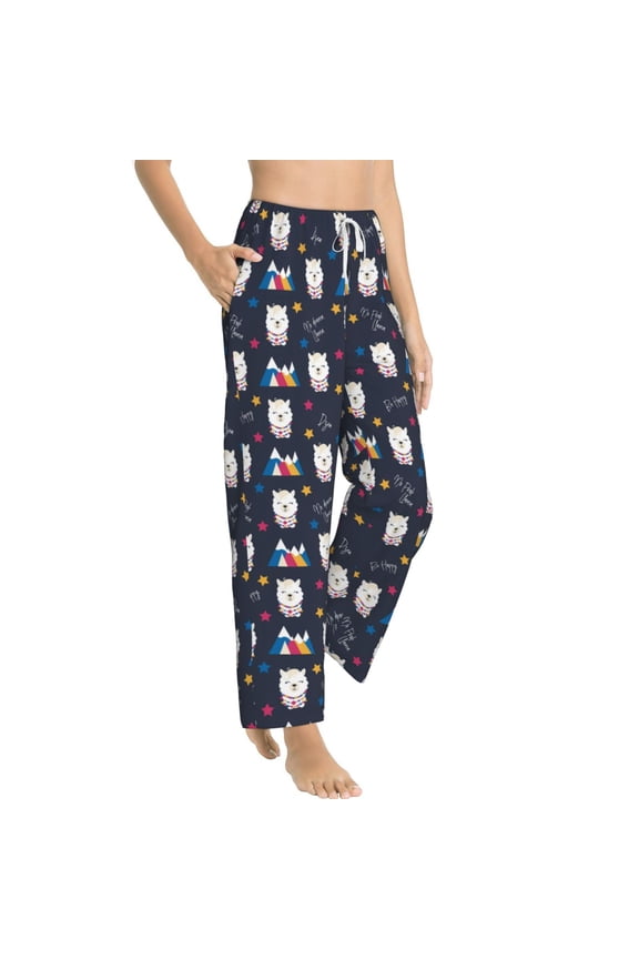 Llamas 1 Womens Soft Woven Cotton Elastic Waistband Sleep Pajama Pant Lounge Sleep Pant With Pockets And Drawstring-Large