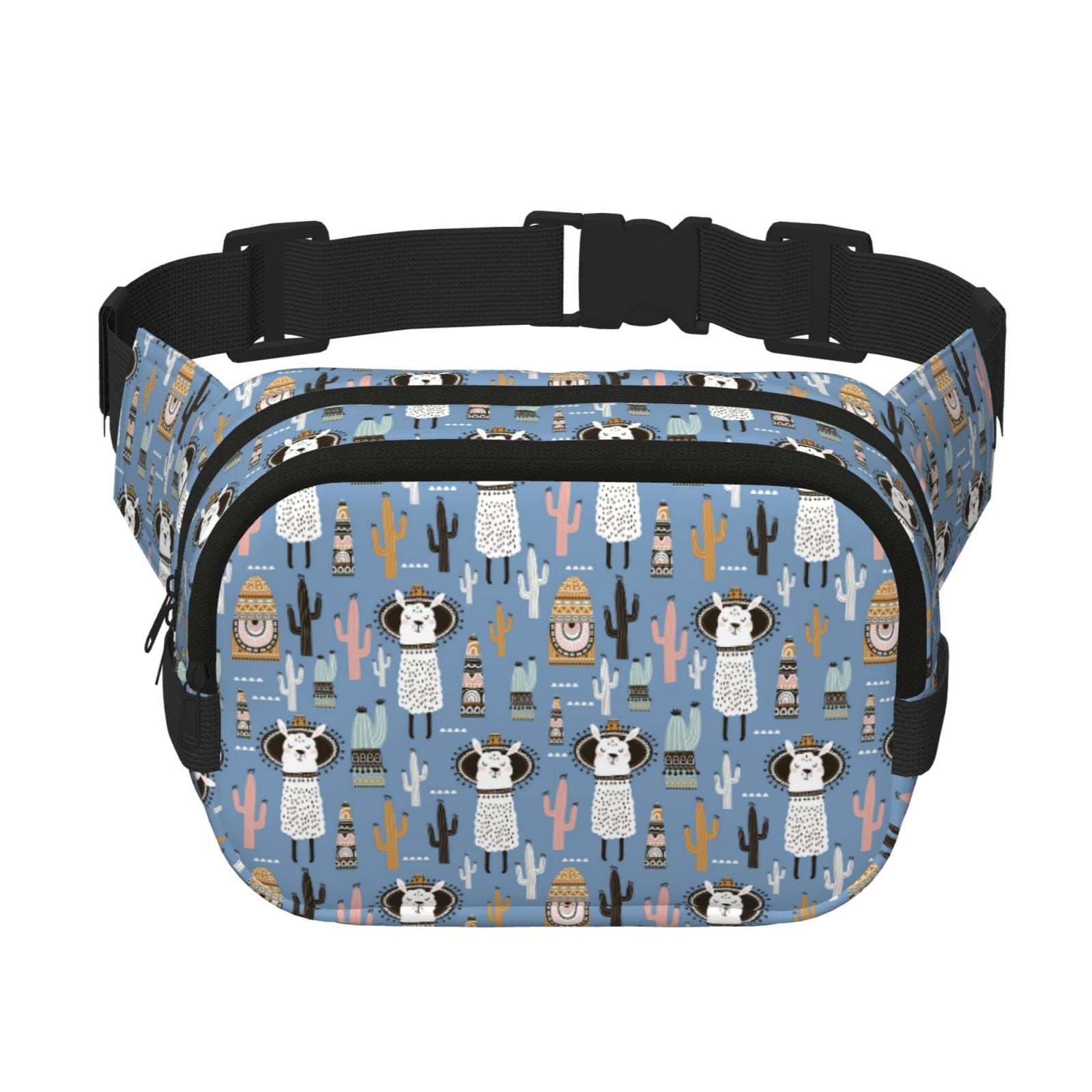 Picia Llamas And Cactus Print Square Double-Layer Waist Bag Mini Adjustable Waist Belt Bag Exercise Running Travel Hiking