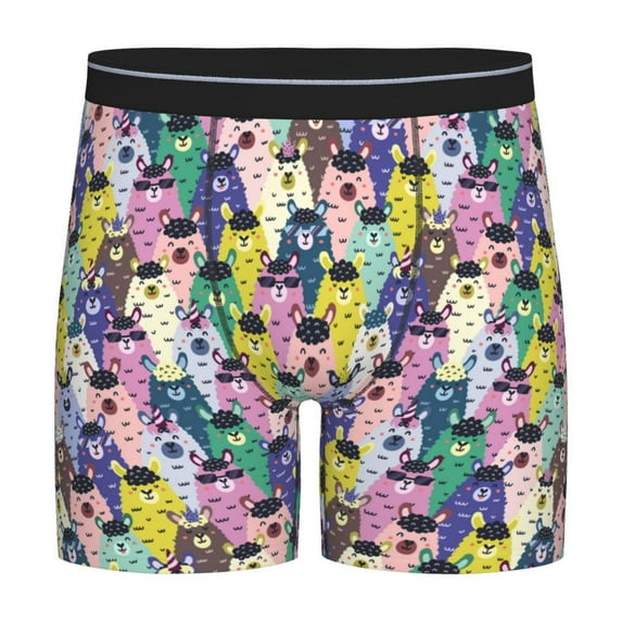 Picia Llamas Colorful Pattern Men's Athletic Long Leg Briefs , Performance Stretch Underwear，Moisture-Wicking