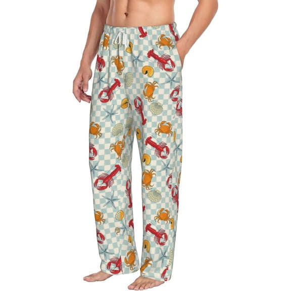 Picia Lobster Sea Shell Mens Soft Woven Cotton Elastic Waistband Sleep Pajama Pant Lounge Sleep Pant With Pockets And Drawstring-Medium