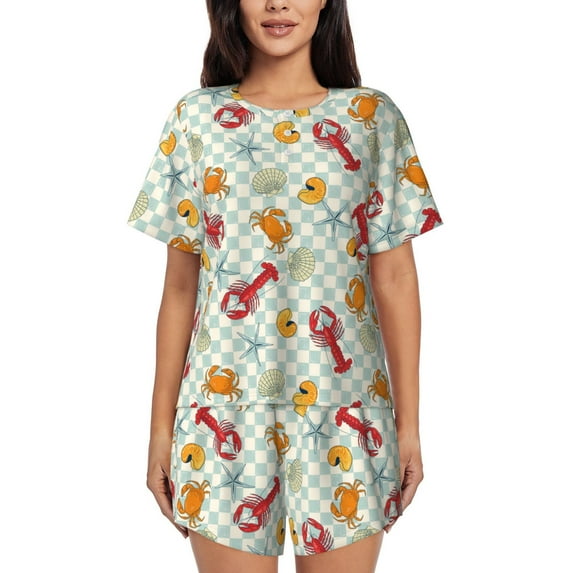 Picia Lobster Sea Shell Pajamas Sets for Women Soft Short-Sleeved Pjs with Lounge Shorts Two Piece Sleepwear-XX-Large