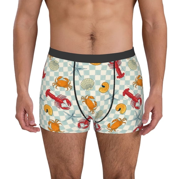 Picia Lobster Sea Shell Pattern Men’s Boxer Briefs – Soft & Breathable Underwear, Stretchy & Comfortable Fit, Supportive Pouch Design, Moisture-Wicking-Medium