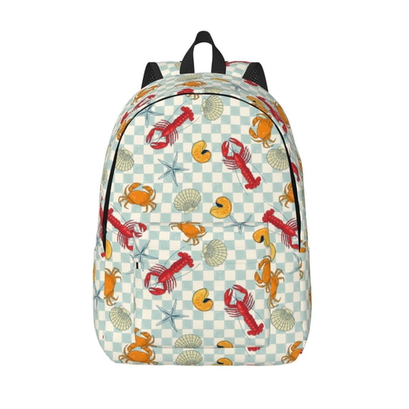 Picia Lobster Sea Shell Printed Canvas Daypack - Stylish and Durable Vintage Compact Backpack - Class, Work, Travel, or Laptop Bookbag,Organized Compartments-Small