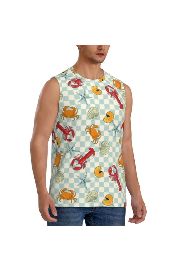 Lobster Sea Shell mens Cotton Tank Undershirts , Moisture-wicking Ribbed Tanks, Lightweight Cotton Tank Undershirts-XX-Large