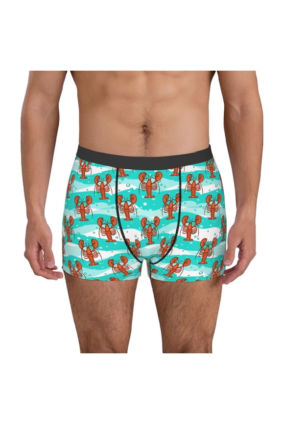 Lobsters Of Turquoise Waves Pattern Men’s Boxer Briefs – Soft & Breathable Underwear, Stretchy & Comfortable Fit, Supportive Pouch Design, Moisture-Wicking-Medium
