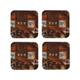 thumbnail image 1 of Picia Log Cabin Inside Printed Leather Coasters for Drinks, 4" Drink Coasters Set of 4 for Tabletop Protection, Handmade Luxurious Home Décor and Housewarming Gift -Square, 1 of 6