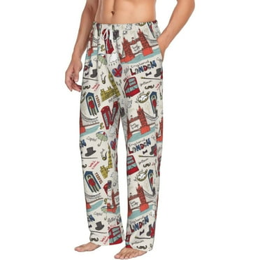 Picia London Landmark1 Mens Soft Woven Cotton Elastic Waistband Sleep Pajama Pant Lounge Sleep Pant With Pockets And Drawstring-Medium
