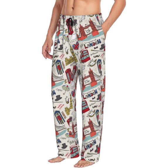 Picia London Landmark1 Mens Soft Woven Cotton Elastic Waistband Sleep Pajama Pant Lounge Sleep Pant With Pockets And Drawstring-Small