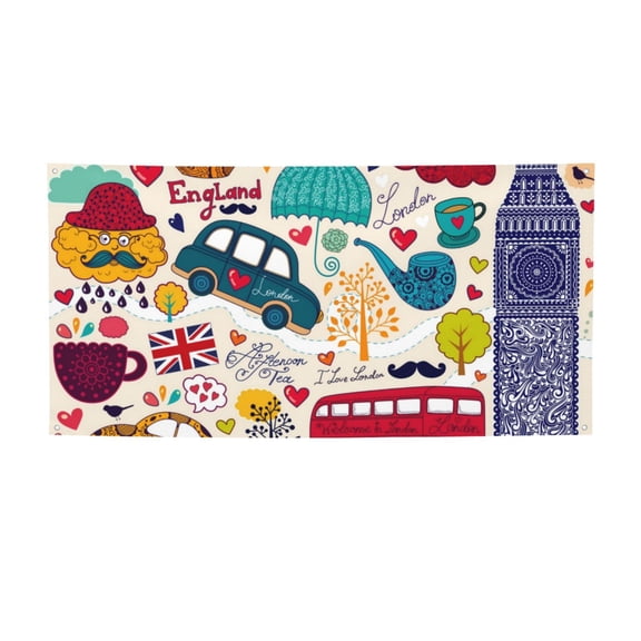 Picia London Symbols Pattern Party Banner, Festive Decoration, Holiday Banner, Celebration Decor, Event Banner, Reusable Party Banner-Small