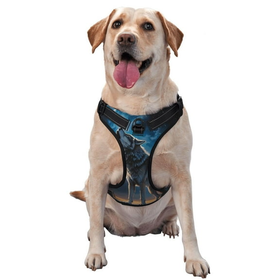Picia Lonely Night Sky Wolf No-Pull Dog Harness Reflective Front Clip Vest with Handle,Step-in Air Dog Harness,Adjustable 2 Metal Rings 4 Buckles,Easy to Put on & Take Off Medium
